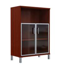 Шкаф средний с малыми стеклянными дверьми в AL-рамке B 420.4 Бургунди 900х450х1286 